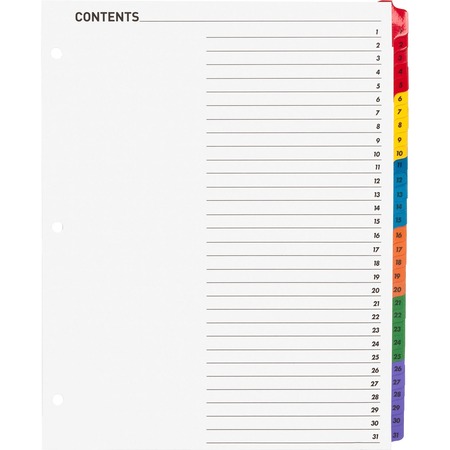 BUSINESS SOURCE Table of Content Quick Index Dividers Printed Tab(s), PK31 21907